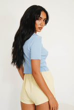 Load image into Gallery viewer, Shady Palms Zip Front Knit Top // Blue