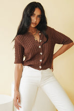 Load image into Gallery viewer, Line Up Button Front Knit Top // Chocolate