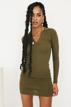 Load image into Gallery viewer, Manhattan Minimalist Ribbed Knit Mini Dress // Khaki
