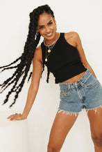 Load image into Gallery viewer, Golden Line Ribbed Top // Black