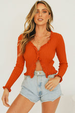 Load image into Gallery viewer, Sunset Cocktails Button Front Knit Top // Rust