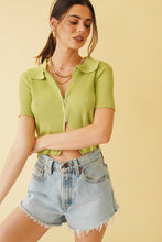 Load image into Gallery viewer, Shady Palms Zip Front Knit Top // Lime