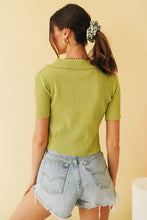 Load image into Gallery viewer, Shady Palms Zip Front Knit Top // Lime