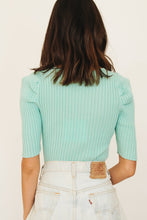 Load image into Gallery viewer, Poolside In Summer Button Front Knit Top // Aqua