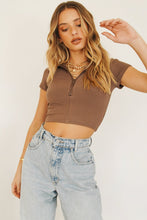 Load image into Gallery viewer, Go With The Flow Zip Front Ribbed Top // Chocolate
