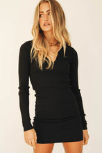 Load image into Gallery viewer, Manhattan Minimalist Ribbed Knit Mini Dress // Black