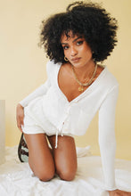 Load image into Gallery viewer, Shady Palms Button Front Knit Top // White