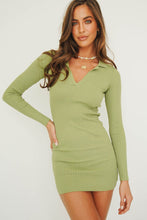 Load image into Gallery viewer, Manhattan Minimalist Ribbed Knit Mini Dress // Moss