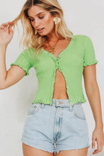 Load image into Gallery viewer, Kit Button Front Knit Top // Lime