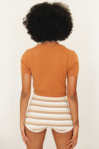All Day Button Front Knit Top // Tan