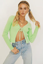 Load image into Gallery viewer, VG Switch Up Tie Front Knit Top // Lime
