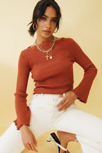 Load image into Gallery viewer, Fine Line Ribbed Knit Top // Burgundy
