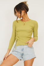 Load image into Gallery viewer, Read My Lips Drawstring Knit Top // Lime
