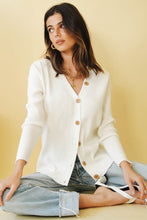 Load image into Gallery viewer, Ava Button Front Ribbed Knit Top // White
