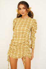 Load image into Gallery viewer, VG Model Obsessed Drawstring Mini Dress // Yellow Check
