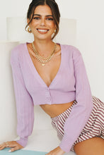 Load image into Gallery viewer, East Hollywood Button Front Knit Top // Lilac
