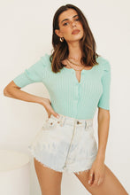 Load image into Gallery viewer, Poolside In Summer Button Front Knit Top // Aqua
