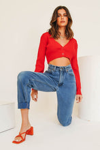 Load image into Gallery viewer, East Hollywood Button Front Knit Top // Red
