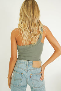 Backstage Antics One-Shoulder Top // Khaki