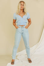 Load image into Gallery viewer, Heart&#39;s Content Button Front Knit Top // Blue
