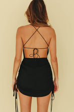 Load image into Gallery viewer, VG Inside Look Tie Back Ruched Mini Dress // Black
