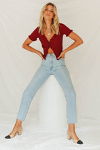 Load image into Gallery viewer, Kit Button Front Knit Top // Burgundy

